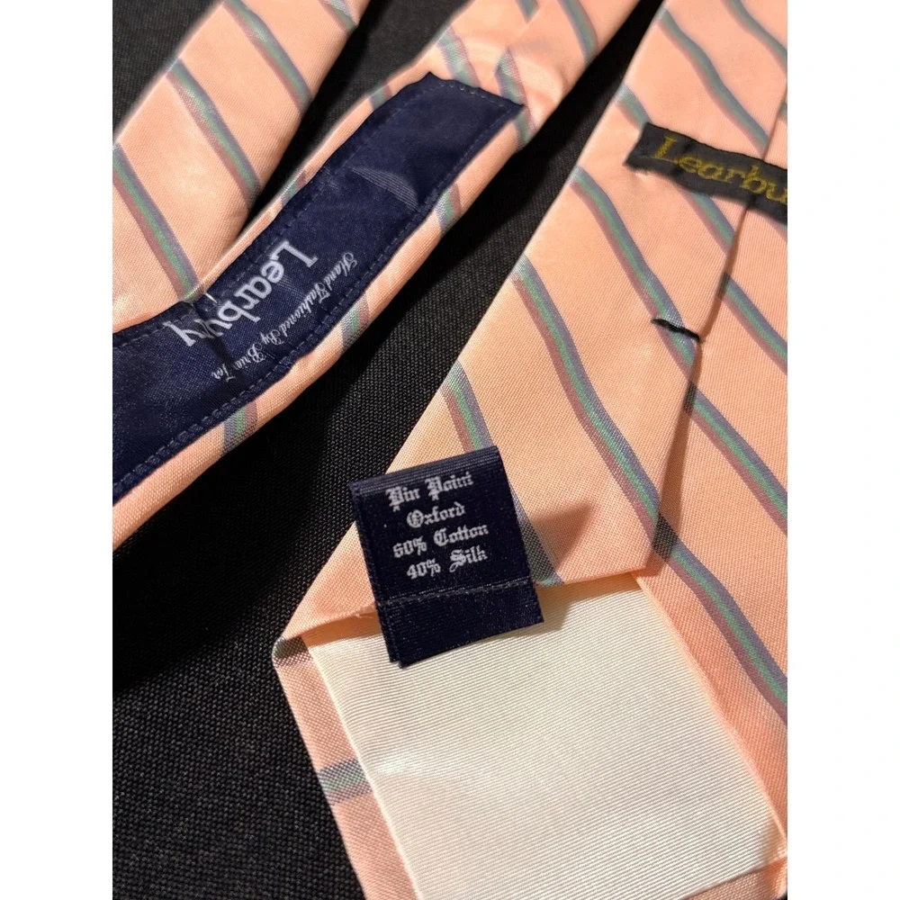 Learbury Briar Mens Pink Striped Silk Cotton Blend Oxford Necktie Hand Fashioned